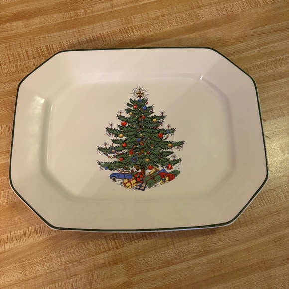 Cuthbertson 13" Rectangle Christmas Tree Serving Platter Narrow Green Line - Picture 1 of 7